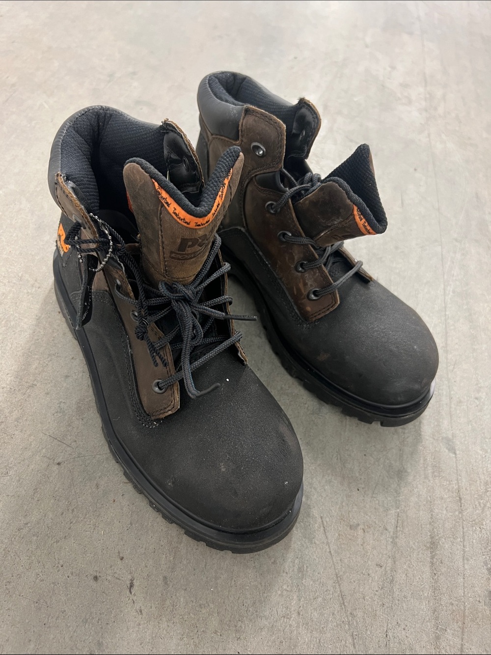 Men's Black and Brown Safety Work Boots with Orange Accents